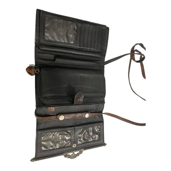 Croc Effect Brighton Leather Purse Tan, Brown And Black Wallet Purse - Picture 3 of 9